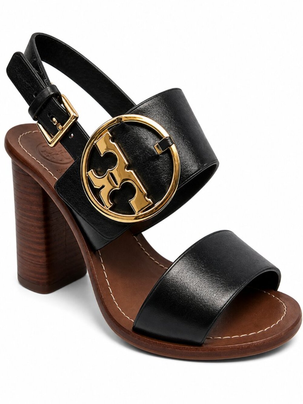 Tory Burch Thames Sandal Two-Tone Black & Brown Leather